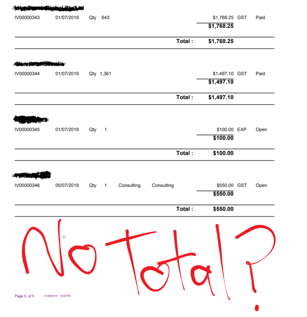 There are no totals on MYOB Essentials reports!